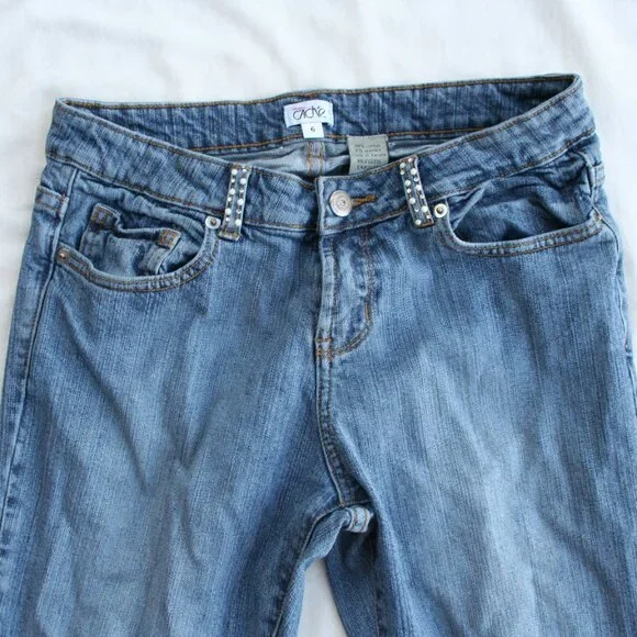 💎Cache Sz 6 Denim Jewel Pockets Ladies Blue Jeans Bling pants Flare - Picture 3 of 15
